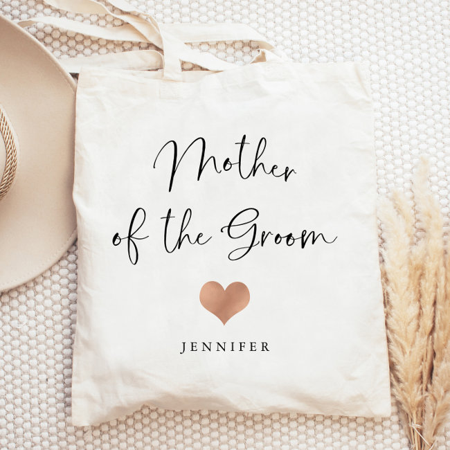 Mother of the Groom | Trendy Script and Heart Tote Bag