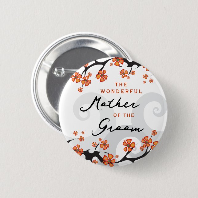 MOTHER OF THE GROOM Tropical Flowers Swirl Wedding Button (Front & Back)