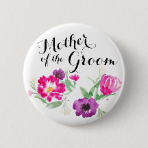 Mother of the Groom Watercolor Flowers Button