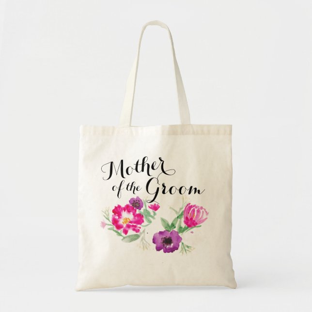 Mother of the Groom Watercolor Flowers Tote Bag (Front)
