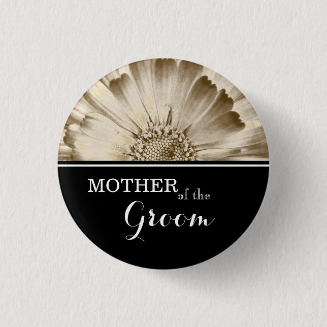 Mother of The Groom Wedding Gold Daisy Pinback Button (Front)