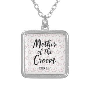 Mother of the Groom Wedding Ring Pattern and Name Silver Plated Necklace
