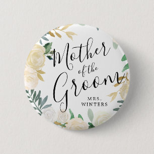 Mother of the Groom White Rose Bouquet Wedding Button