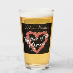 Mother of the Wedding Floral Rose Heart monogram Glass