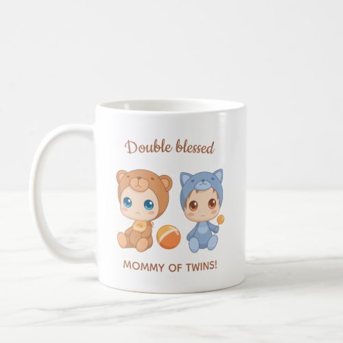 Mother of Twins Baby Cat Bear Jumpsuit Coffee Mug