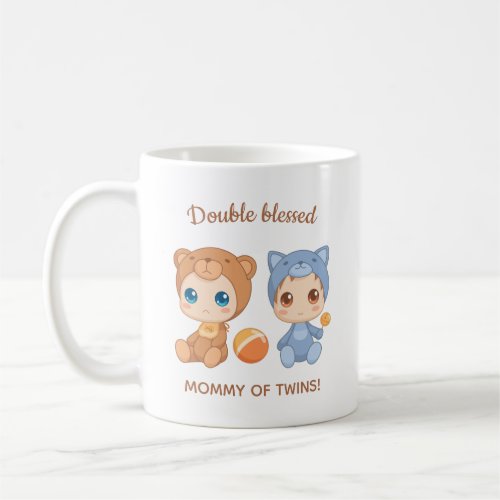 Mother of Twins Baby Cat Bear Jumpsuit Coffee Mug