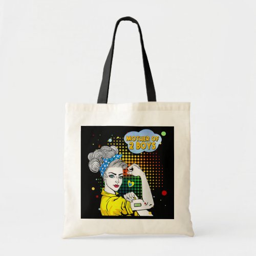 Mother Of Two Boys Full Battery Powerful Colorful Tote Bag