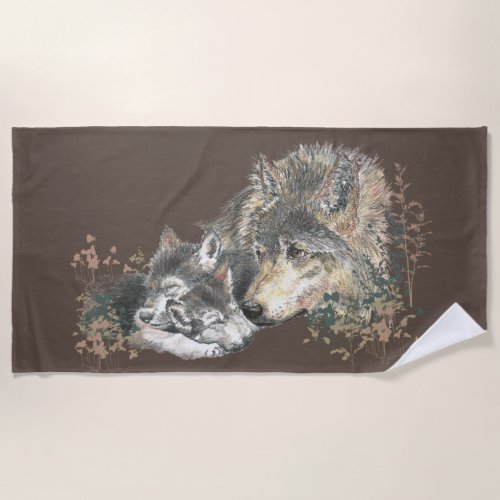 Mother or Father watching Lovingly Cubs Wolves Beach Towel