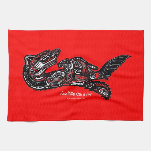Mother Otter & Baby Haida Art Kitchen Tea-Towel Kitchen Towel (Horizontal)