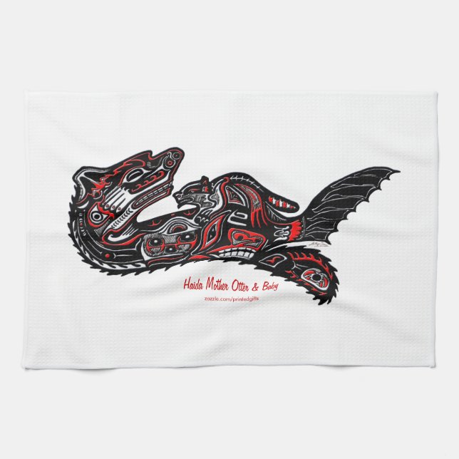 Mother Otter & Baby Haida Art Kitchen Tea-Towel Towel (Horizontal)