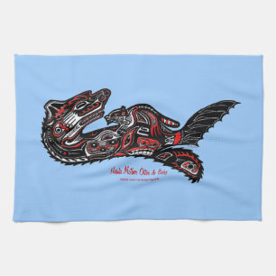 Mother Otter & Baby Haida Art Kitchen Tea-Towel Towel