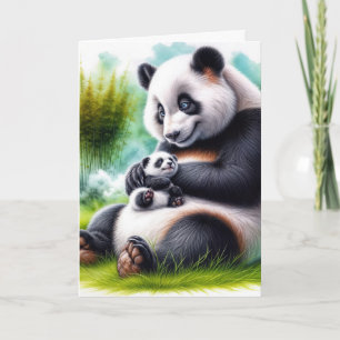 Mother Panda Bear With Her Cub Card
