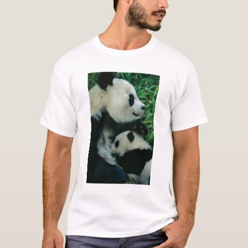 Mother panda nursing cub Wolong Sichuan China T_Shirt