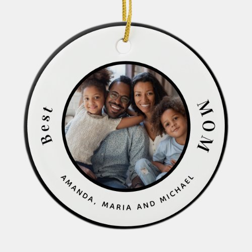 Mother photo black white names ceramic ornament