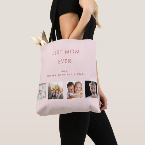 Mother photo collage blush pink tote bag