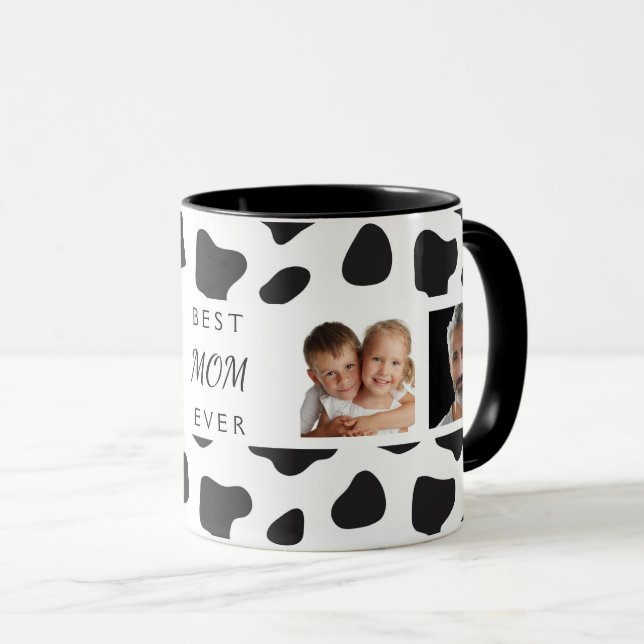 Mother photo collage cow black white mug (Front Right)