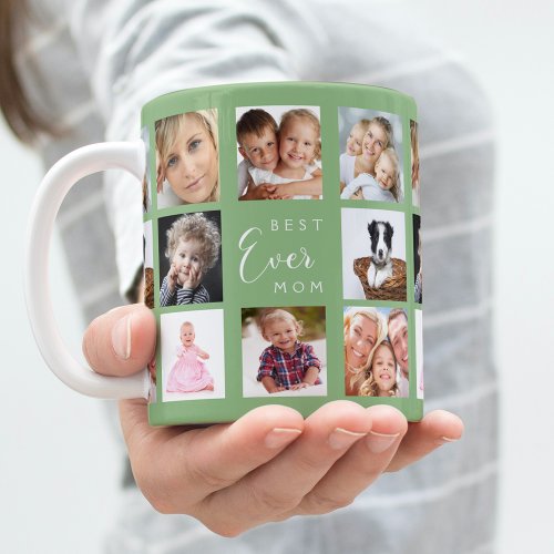 Mother photo collage sage green coffee mug