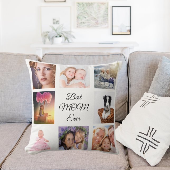 Mother photo collage white throw pillow (Creator Uploaded)
