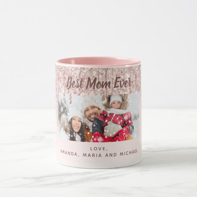 Mother photo glitter blush pink mug (Center)