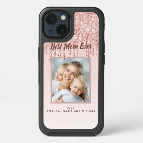 Mother photo glitter blush pink iPhone 13 case