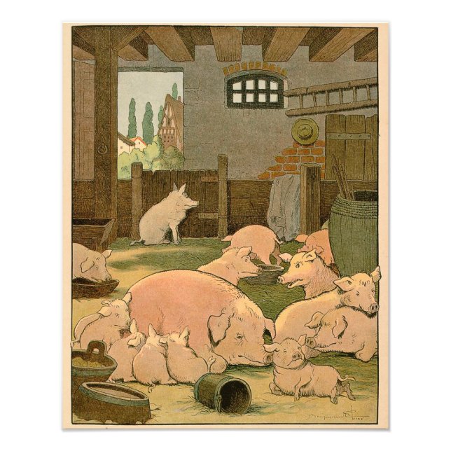 Mother Pig and Piglets on the Farm Photo Print (Front)
