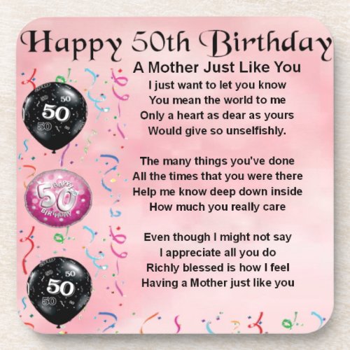 Mother Poem  _  50th Birthday Drink Coaster