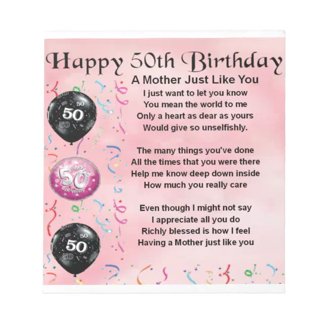 Mother Poem - 50th Birthday Notepad | Zazzle