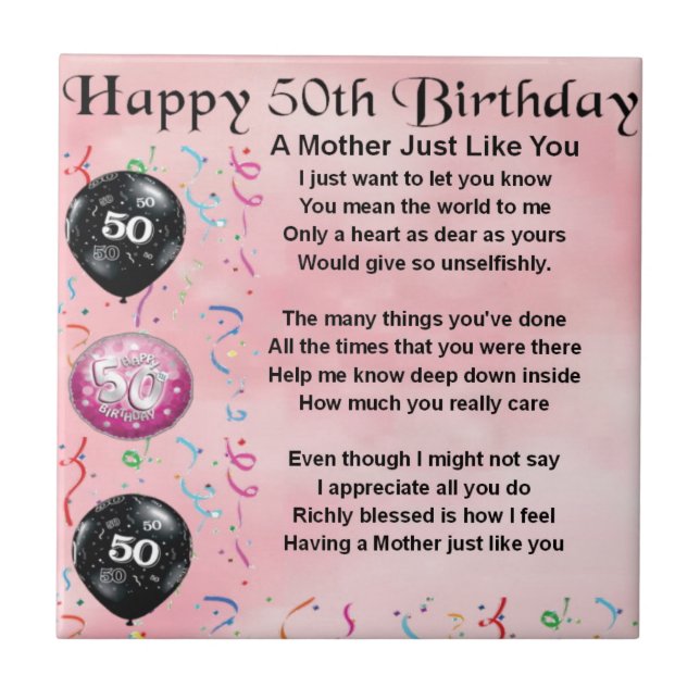 Mother Poem  -  50th Birthday Tile (Front)