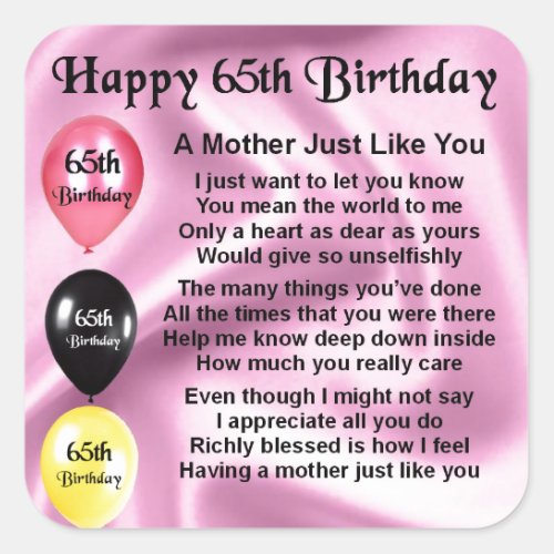 Mother Poem  _  65th Birthday Square Sticker