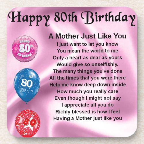 Mother Poem  _  80th Birthday Coaster