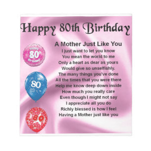 Mother Poem - 80th Birthday Notepad