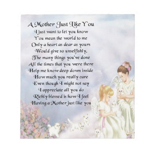 Mother Poem _ Angels  Kittens Design Notepad