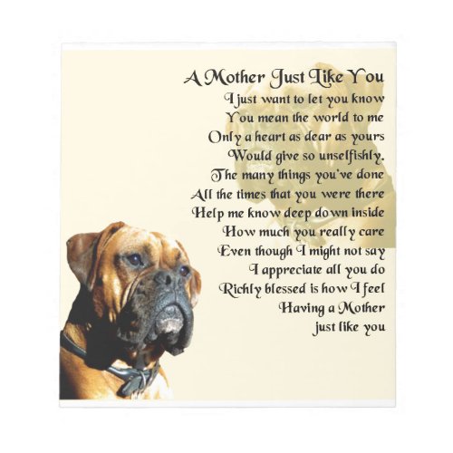 Mother Poem _ Boxer Dog Design Notepad