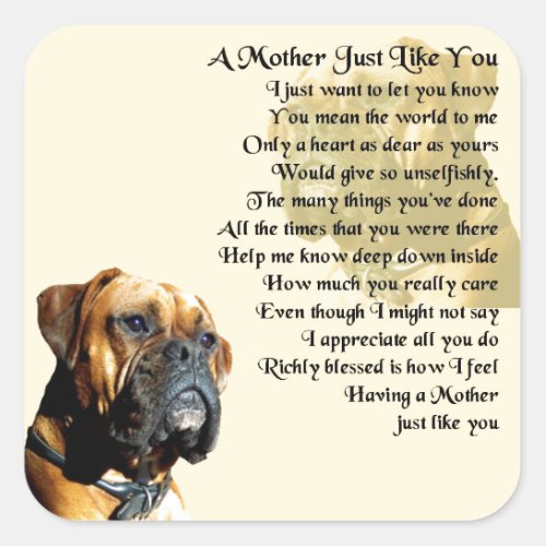 Mother Poem _ Boxer Dog Design Square Sticker