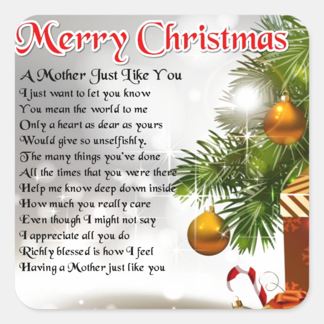 Mother Poem - Christmas Design Square Sticker (Front)