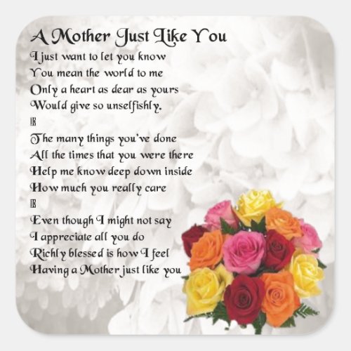 Mother Poem _ Flowers Square Sticker