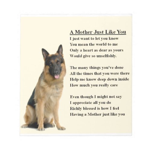 Mother Poem _ German Shepherd Design Notepad