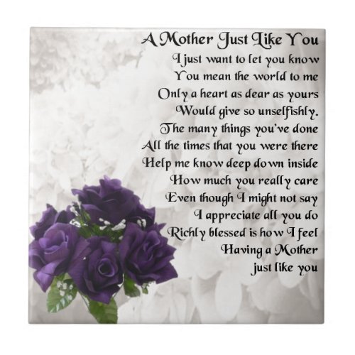 Mother Poem  _  Purple Roses Ceramic Tile