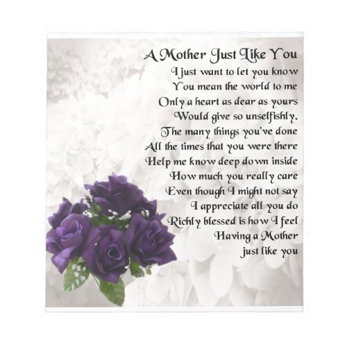 Mother Poem  _  Purple Roses Notepad