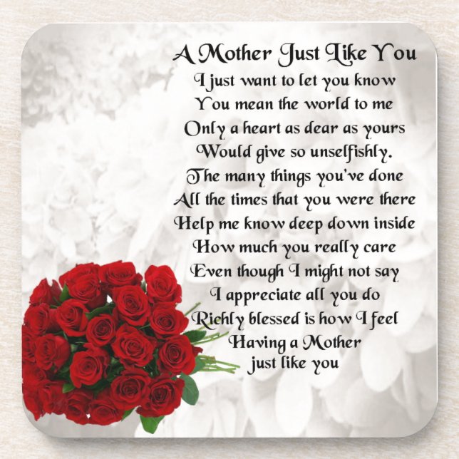 Mother Poem  -  Red Roses Design Beverage Coaster (Front)