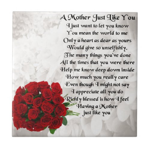 Mother Poem  _  Red Roses Design Ceramic Tile