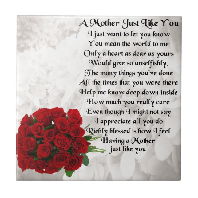 Mother Poem  -  Red Roses Design Ceramic Tile (Front)