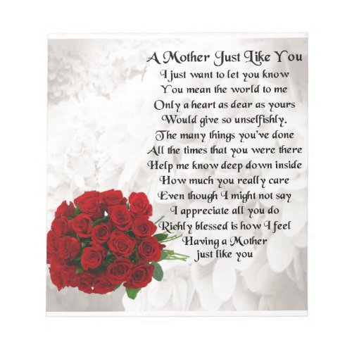 Mother Poem  _  Red Roses Design Notepad