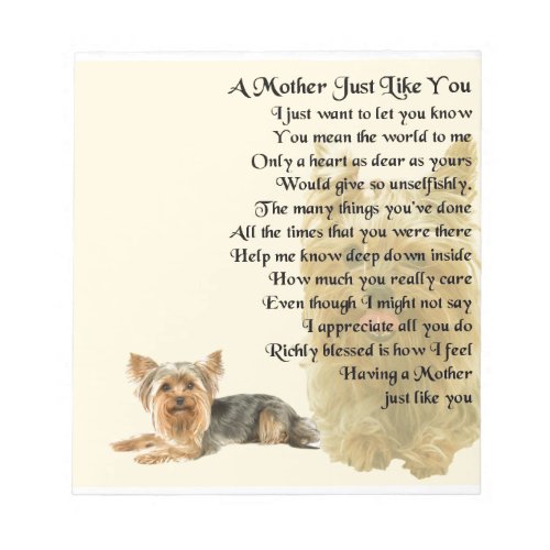 Mother Poem _  Yorkshire Terrier Design Notepad