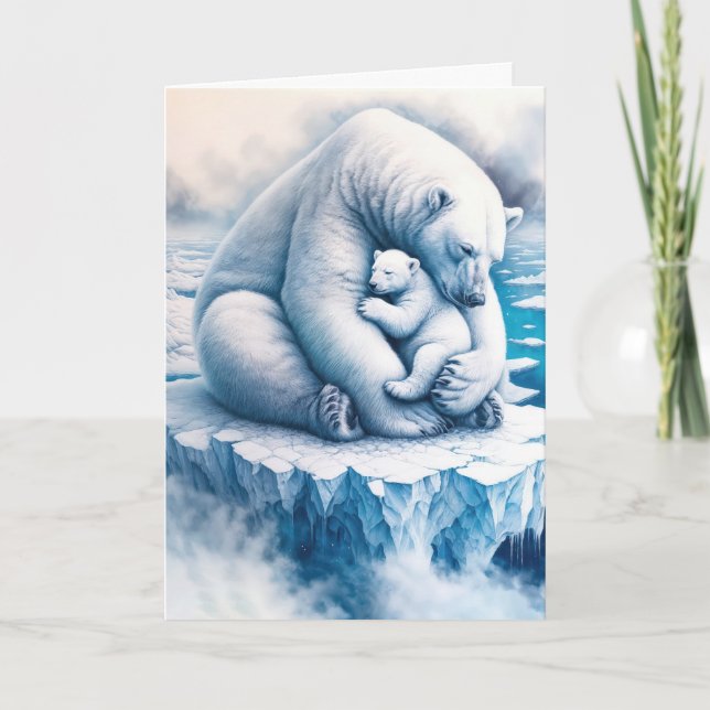Mother Polar Bear With Her Cub On a Glacier Card (Front)