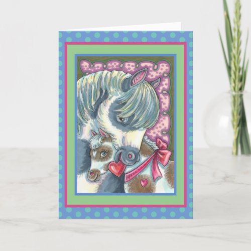 MOTHER PONY  HER CUTE VALENTINE FILLY HORSE HOLIDAY CARD