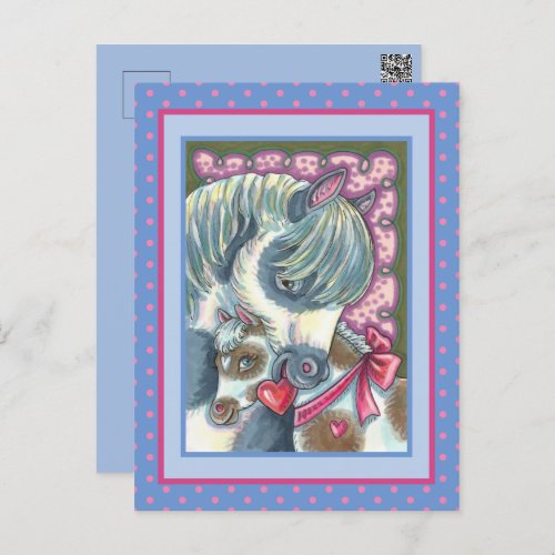 MOTHER PONY  HER CUTE VALENTINE FILLY HORSE HOLIDAY POSTCARD