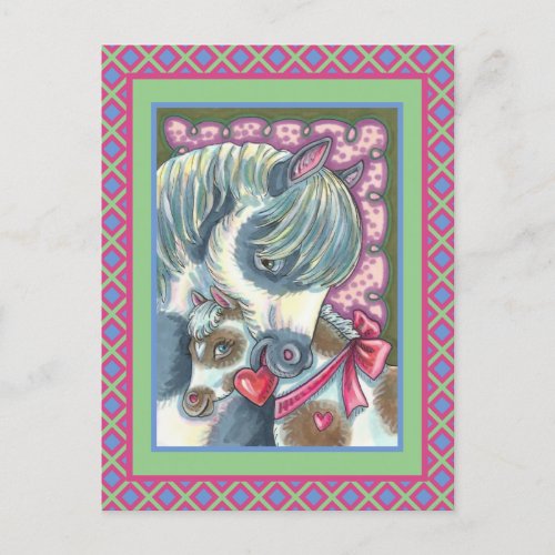 MOTHER PONY  HER CUTE VALENTINE FILLY HORSE HOLIDAY POSTCARD