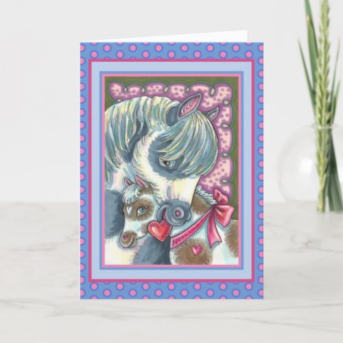 MOTHER PONY  VALENTINE FILLY CUTE HORSE HOLIDAY CARD