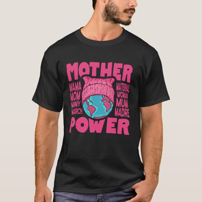 Mother Power Pink Cat Hat Earth Mom T-Shirt (Front)